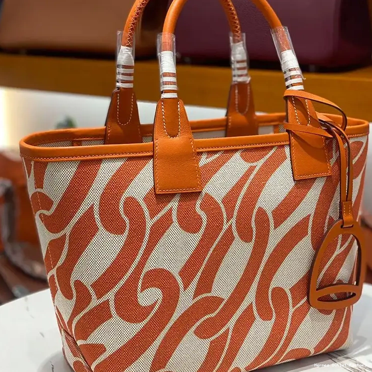 Steeple Co Hermes & Plume Motif Maillons with Bag In Canvas Beige 25 H Orange 0505